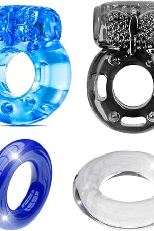 Cock Ring Vibrating Penis Ring Vibrator Silicone G-spot Stimulating Clitoral Stimulator Penis Erection Enhance Sex Product Adult Male Sex Toy for Longer Harder Stronger (Blue Black&Transparent)