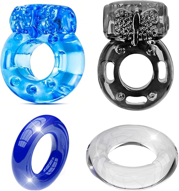 Cock Ring Vibrating Penis Ring Vibrator Silicone G-spot Stimulating Clitoral Stimulator Penis Erection Enhance Sex Product Adult Male Sex Toy for Longer Harder Stronger (Blue Black&Transparent)