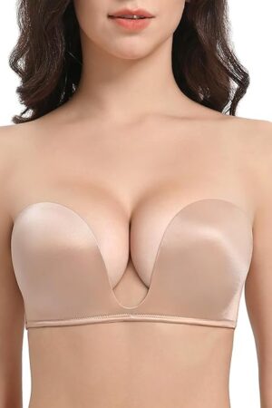 Women's Deep V Plunge Red Carpet Convertible Push Up Strapless Padded Bra -Low Cut Sexy U Shaped