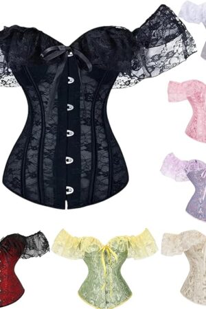 Goth Corset For Women Sexy Lingerie Costume Bustier Corsets Lace Up Ruched Sleeves Renaissance Plus Size Push Up Bodysuit