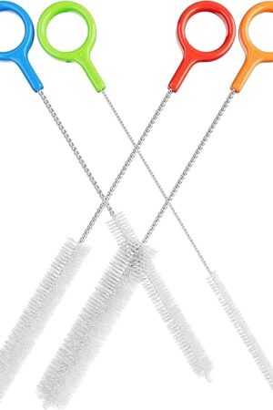 Heavy Duty Cleaning Brushes Set of 4 - Extra Long Straw Cleaners for Metal and Plastic Reusable Drinking Straws, to Clean Small Spaces, Sippy Cups, Water Bottles - Sturdy Hard Brush Bristles