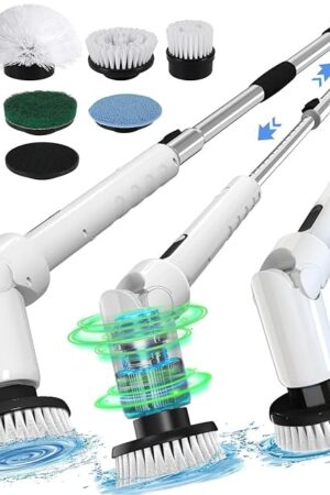 Electric Spin Scrubber - Cordless Cleaning Brush with Digital Display, 2 Speeds, 8 Brush Heads, IPX7 Waterproof, Adjustable Long Handle for Bathroom, Tub, Tile, Shower, and Car