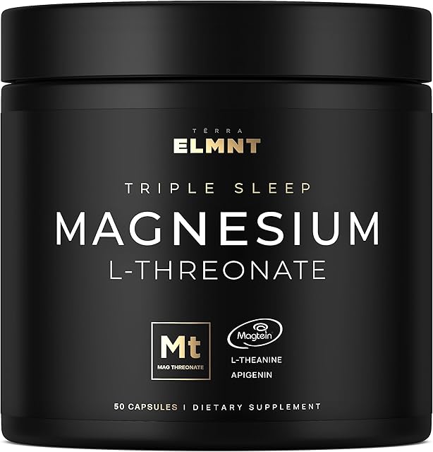 ELMNT Triple Sleep Magnesium Threonate w Apigenin, Theanine & Magtein Magnesium L-Threonate - Highest Absorption Magnesium Supplement Capsules Natural Sleep Aid for Deep Sleep Calm & Stress Relief