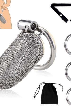 Chastity Cage - Male Chastity Device with Invisible Lock Set, 3 Sizes Rings (157", 177", 197"), Cock Cage Metal Mesh Chain,Large Stainless Steel Penis Bondage Restraints BDSM Sex Toy for Men?L?