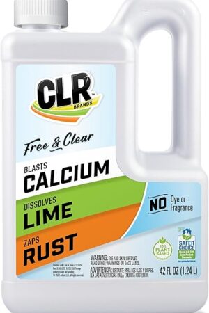 CLR Brands? Calcium, Lime & Rust Remover Free & Clear, No Dyes or Fragrances, Gentle Lime and Bathroom Descaler, Removes Hard Water Stains and Rust Deposits, 42 Oz Bottle (Pack of 1)