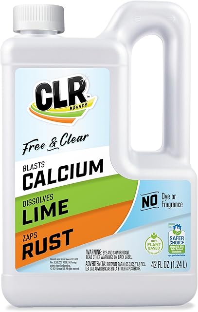 CLR Brands? Calcium, Lime & Rust Remover Free & Clear, No Dyes or Fragrances, Gentle Lime and Bathroom Descaler, Removes Hard Water Stains and Rust Deposits, 42 Oz Bottle (Pack of 1)