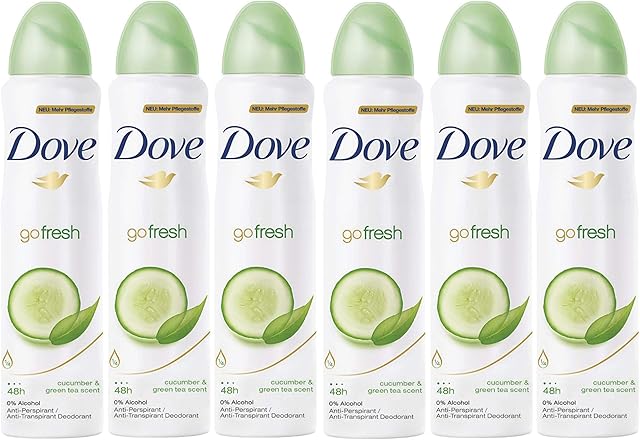 Dove Go Fresh Cucumber & Green Tea Deodorant 48h Spray 150 ml / 5 fl oz (6-Pack)