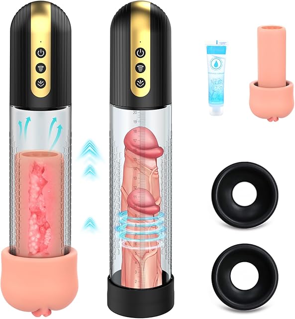 Electric Penis Vacuum Pump Sex Toys for Men - Cock Enlarger with Pocket Vagina & 4 Suction Intensities, High-Vacuum Air Pressure Penis Enlargement Extend Pump for Men Bigger Stronger Harder Erection