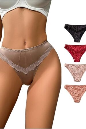 Women's 5 Pack Sexy Satin Panties Silk Mid Rise Bikini Briefs Underwear Lingerie
