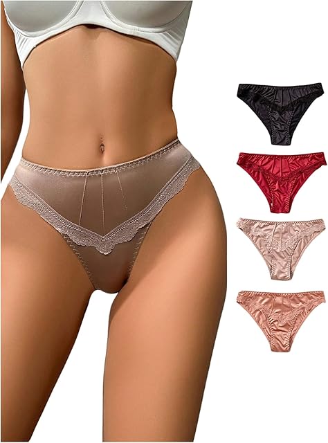 Women's 5 Pack Sexy Satin Panties Silk Mid Rise Bikini Briefs Underwear Lingerie