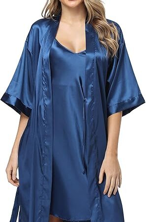 Women's Silk Pajamas Set 2 Piece Satin Robe with Cami Sexy Nightgown Wedding Day Bride Kimono Sleepwear Sets