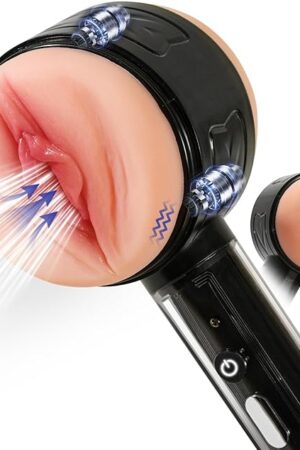 Automatic Male Masturbator Penis Trainer with Vaginal & Anal Open Sides, Realistic Sex Toys Pocket Pussy & 10 Strong Vibrating Modes, Male Stroker Blowjob Sex Machine for Penis Massager Mens Vibrator