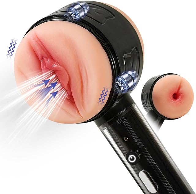 Automatic Male Masturbator Penis Trainer with Vaginal & Anal Open Sides, Realistic Sex Toys Pocket Pussy & 10 Strong Vibrating Modes, Male Stroker Blowjob Sex Machine for Penis Massager Mens Vibrator