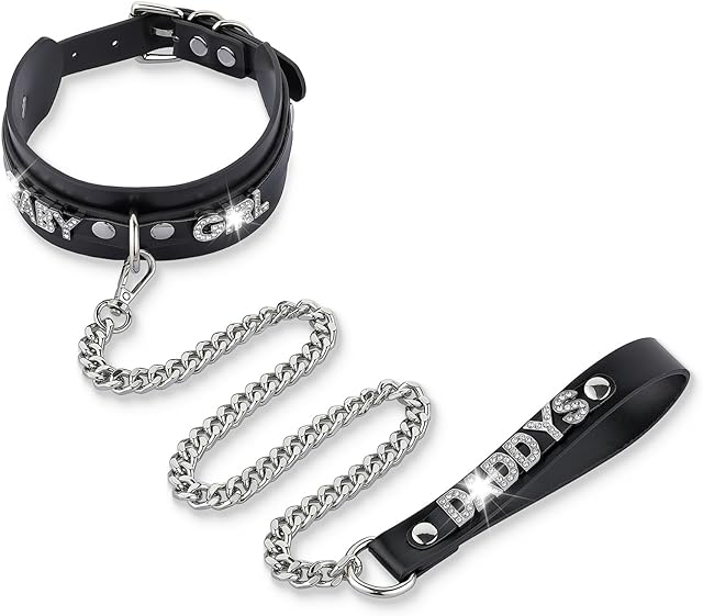 Women's Black Leather Choker Necklace with Rhinestone Letters, Adjustable Punk Gothic Custom Name D-ring Collar Jewelry For Women