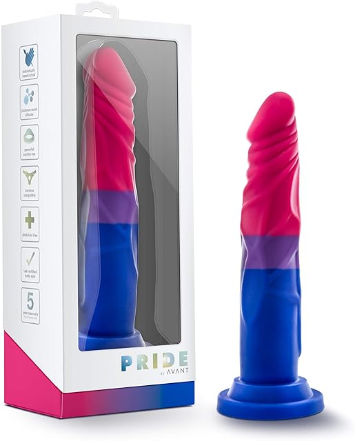 Blush Novelties Avant Pride P8 - Love Silicone LGBT Multi Color 7.5 Inch Dildo Suction Cup Strap On Harness Compatible Sex Toy for Women Men Couples