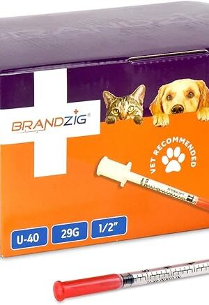 Brandzig U-40 Pet Insulin Syringes 29G 1/2cc, 1/2" 100-Pack