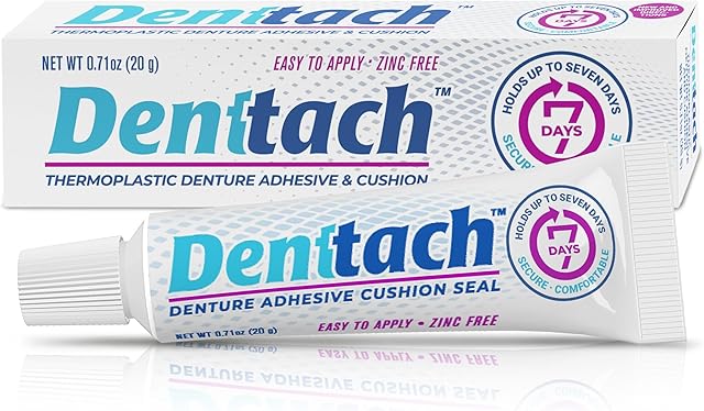 Denttach Seven Denture Adhesive, Thermoplastic Denture Adhesive, Cushion, Reliner for Upper and Lower Dentures, Comfortable, Secure Denture Grip for Up to 7 Days, Non Glue, Zinc Free