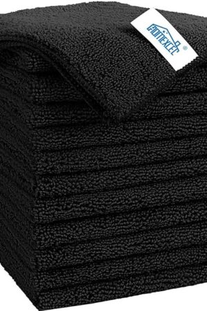 HOMEXCEL Black Microfiber Cleaning Cloth, 12 Pack Premium Microfiber Towels for Cars, Lint Free, Scratch-Free, Highly Absorbent, Reusable Cleaning Rags for Car, Household, Kitchen, Window, 115"X115"