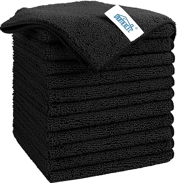 HOMEXCEL Black Microfiber Cleaning Cloth, 12 Pack Premium Microfiber Towels for Cars, Lint Free, Scratch-Free, Highly Absorbent, Reusable Cleaning Rags for Car, Household, Kitchen, Window, 115"X115"