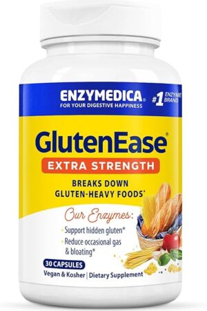 Enzymedica, GlutenEase Extra Strength, Maximum Potency Digestive Enzymes, Supports Gluten & Casein Intolerance, 30 Count