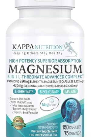 Kappa Nutrition Magbrain? L-Threonate Plant-Based Magnesium Biocomplex, 150 Vegan Capsules, 2,253 mg Per Serving, Providing 420 mg Elemental Magnesium for Brain, Sleep & Muscle Support