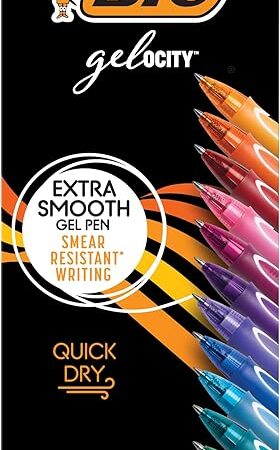 BIC Gelocity Quick Dry Gel Pens with Vivid colors and Smooth Writing, 07 mm Medium Point, 12-Count in Assorted Ink