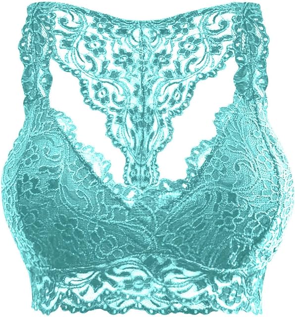 Women's Plus Size Lace Bra Removable Padded Sexy Racerback Breathable Bralette Plus Size Sports Bras