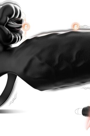 Vibrating Cock Ring with Penis Sleeve, Male Sex Toys for Men Extender Stronger Shock Vibrator 9 Modes Lengthening Tongue Licking Clitoral Stimulator, Erection Enhancing Lasting Couple Sex Toys