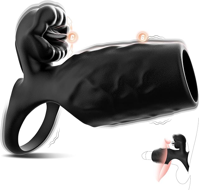 Vibrating Cock Ring with Penis Sleeve, Male Sex Toys for Men Extender Stronger Shock Vibrator 9 Modes Lengthening Tongue Licking Clitoral Stimulator, Erection Enhancing Lasting Couple Sex Toys