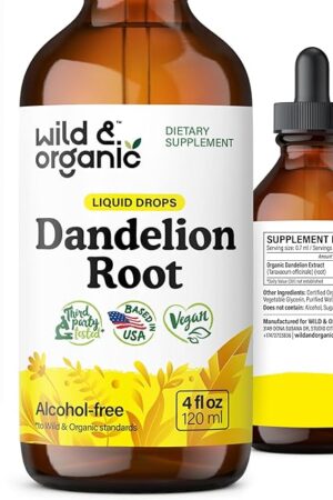 Wild & Organic Dandelion Root Extract Drops - Liver Cleanse Detox Support - Dandelion Tincture for Liver Health - Vegan, Sugar & Alcohol-Free Liquid Supplement - 4 fl oz
