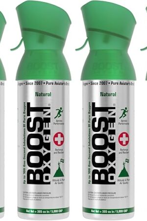Boost Oxygen Medium Natural 5L Canister | Respiratory Support for Aerobic Recovery, Altitude, Performance & Health (4 Pack)