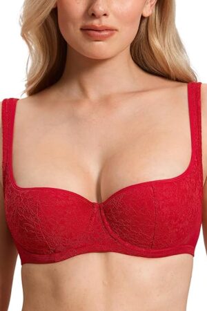 Women's Balconette Bra Sexy Lace Demi Underwire Shelf Plus Size Lightly Padded Wide Straps