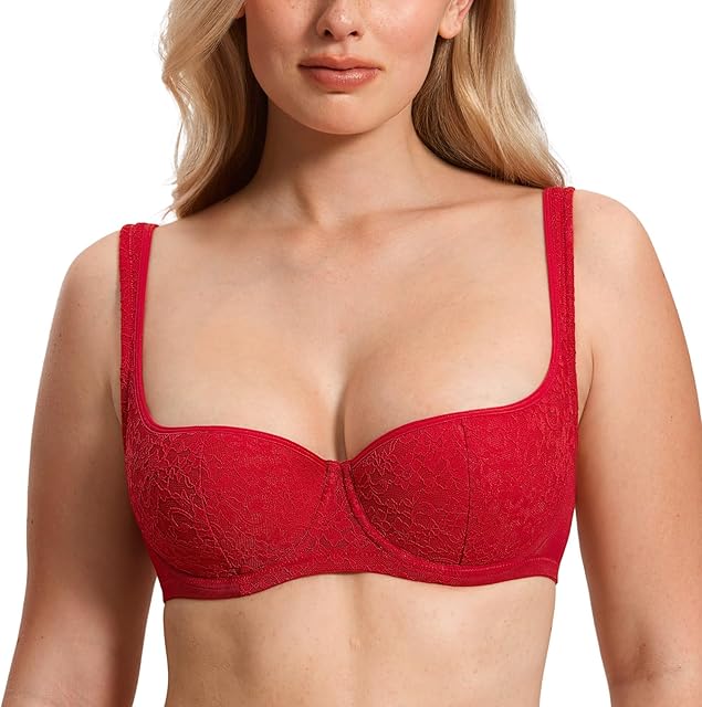 Women's Balconette Bra Sexy Lace Demi Underwire Shelf Plus Size Lightly Padded Wide Straps