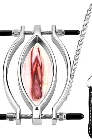 Clit Clamp, Labia Pussy Spreader with Chain Adjustable Pussy Clamp with Leash BDSM Toys Clitoris Teasing Clip Bondage Accessories Gear Sex Bondage Restraints Fetish SM Sex Toys for Women Couples