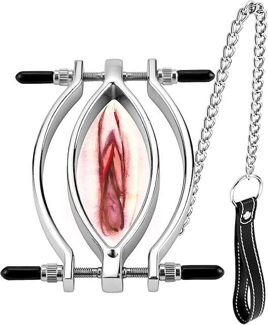 Clit Clamp, Labia Pussy Spreader with Chain Adjustable Pussy Clamp with Leash BDSM Toys Clitoris Teasing Clip Bondage Accessories Gear Sex Bondage Restraints Fetish SM Sex Toys for Women Couples