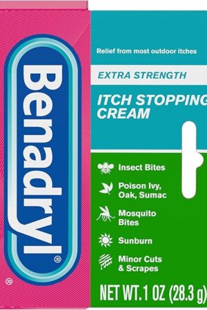 Benadryl Extra Strength Itch Stopping Cream, Topical Analgesic Cream with Diphenhydramine HCl & Zinc Acetate Skin Protectant, Anti-Itch Ointment for Insect Bite & Sunburn Relief, 1 oz
