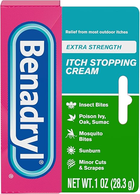 Benadryl Extra Strength Itch Stopping Cream, Topical Analgesic Cream with Diphenhydramine HCl & Zinc Acetate Skin Protectant, Anti-Itch Ointment for Insect Bite & Sunburn Relief, 1 oz