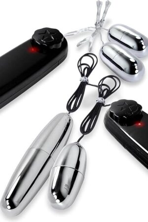 Bundle of 2 Items LeLuv Vibrator Silver Bullets Dual Small and Dual Large/Small Multi-Speed Massager Eggs