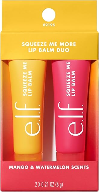 elf Squeeze Me More Lip Balm Duo, Moisturizing Balm For A Sheer Tint Of Color, Made With Hyaluronic Acid, Vegan & Cruelty-Free, Mango & Watermelon