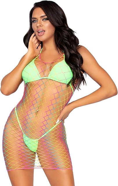 Women's Rainbow Tank Fishnet Mini Dress, Rainbow, One Size