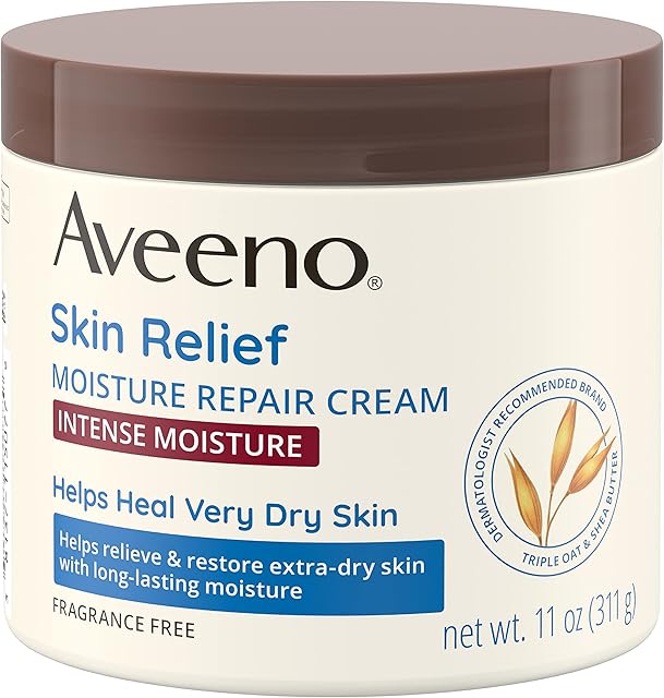 Aveeno Skin Relief Intense Moisture Repair Body Cream with Triple Oat & Shea Butter Formula, Helps Relieve & Restore Extra-Dry Skin with Long-Lasting Moisture, Fragrance-Free, 11 oz