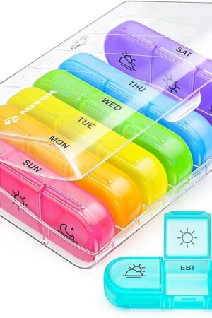 AUVON Weekly Pill Organizer 3 Times a Day, Large 7 Day Pill Box 3 Times a Day with Separate Container, Portable Pill Case for Medication, Vitamins, Fish Oil and Supplements
