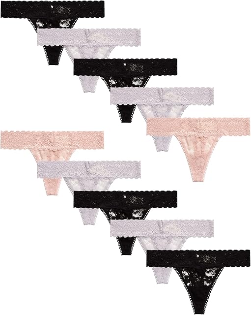 Women's Thong Underwear - 10 Pack Microfiber Stretch Lace Panties Soft & Sexy Lingerie