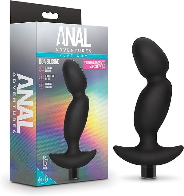 Blush Novelties Anal Adventures Platinum Silicone Vibrating Prostate Massager - 10 Powerful Vibration Modes - Base for Safety, Comfort & Wearability - Waterproof Ultrasilk Smooth Anal Plug Sex Toy