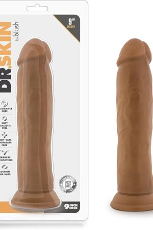 Blush Dr. Skin 9" Realistic Feel Dildo, Thick Lifelike Cock with Veins - Suction Cup, Strap-On Compatible, Body-Safe Soft PVC, Vagina & Pegging Fantasy Adult Sex Toy for Women, Men & Couples - (Mocha)