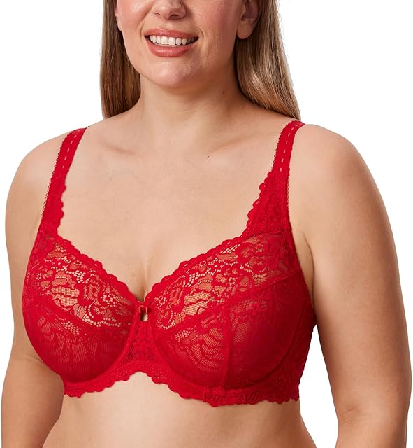Women's Plus Size Minimizer Bras Full Coverage Lace Unlined Underwire Bra B-K Cups