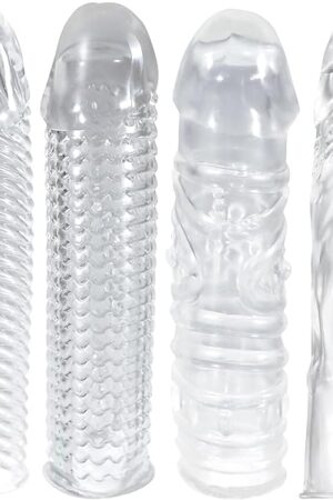 FIT-MAX 4pcs Reusable Penis Extension Sleeve Set,Penis Enlargement Silicone Sleeves Girth Male Erection Enhancement,Handjob Glans Training Tool,Penis Ringsleeve Enlargement Sex Toys for Men