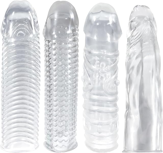 FIT-MAX 4pcs Reusable Penis Extension Sleeve Set,Penis Enlargement Silicone Sleeves Girth Male Erection Enhancement,Handjob Glans Training Tool,Penis Ringsleeve Enlargement Sex Toys for Men