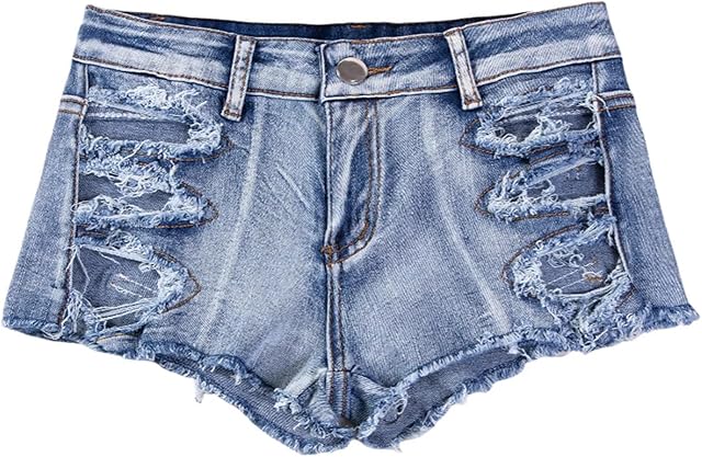 Women's Sexy Ripped Cut Off Hole Slim Casual Summer Low Rise Hot Pants Denim Short Jean (Blue,L)