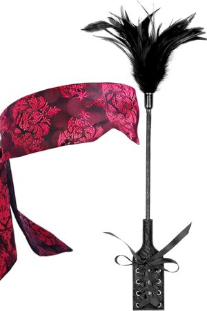 Feather Ticklers Teasers French Tickler Crop for Beginners, Satin Eye Mask for Women Red 59"